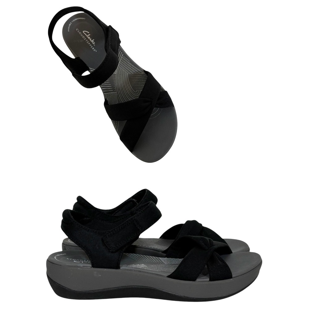 Clarks Cloudsteppers Arla Glison Black Platform Sandals Women's Size 10
